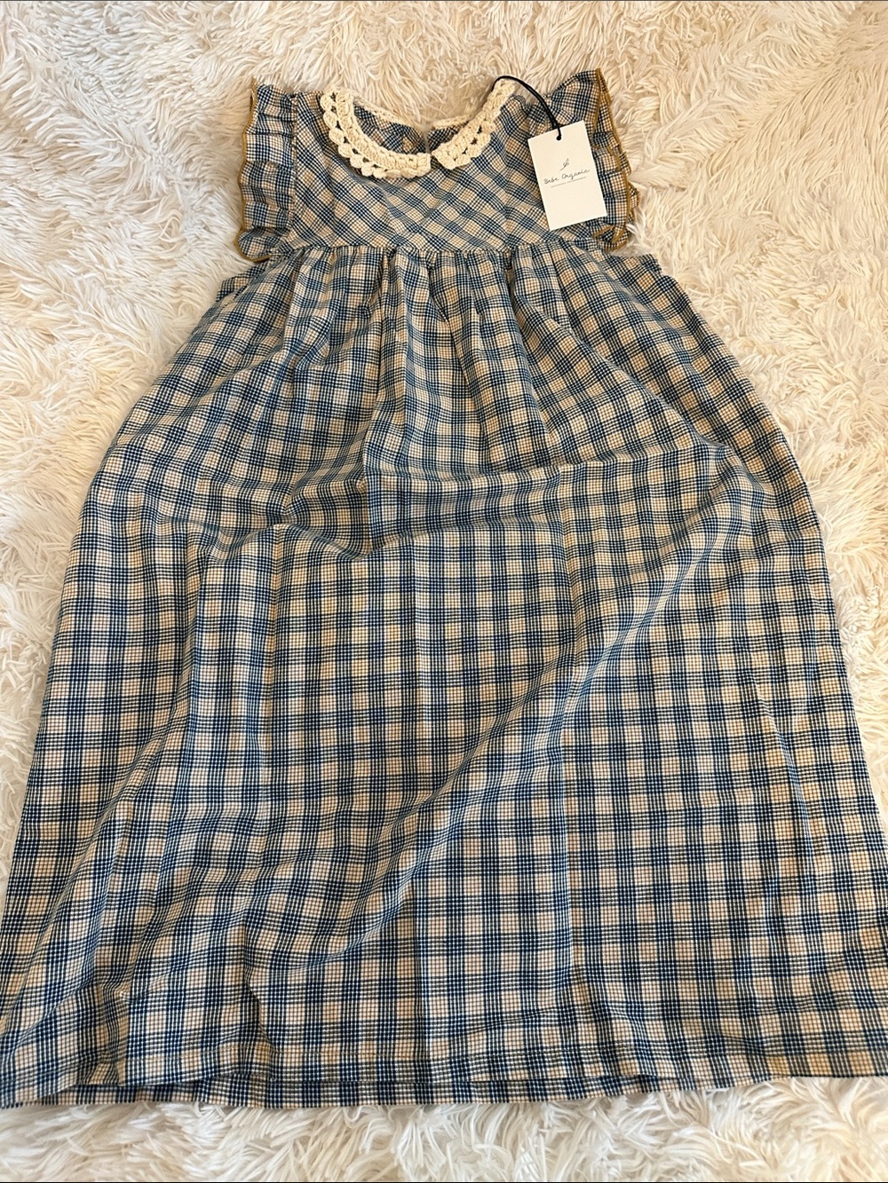 Bebe Organic Blue Plaid Dress with Lace Collar girls size 10